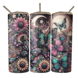Handmade Celestial Boho Spring Butterfly  20oz Skinny Tumblr Insulated Travel