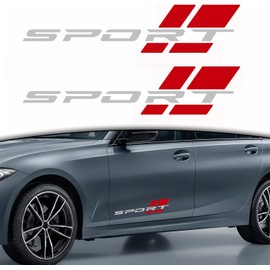 OUESAAS Sport Letter Logo Decal, 2 Pcs Sport Sticker Fit for All Cars Exterior Accessories (Silver Red)