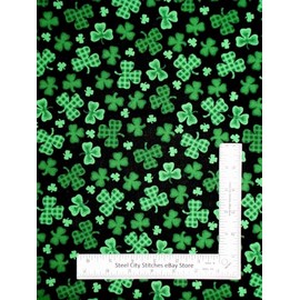 FlashPhoenix Quality Sewing Fabric – St Patricks Day Fabric h Shamrocks Black Cotton Fabric Size: 28" x 44" Length