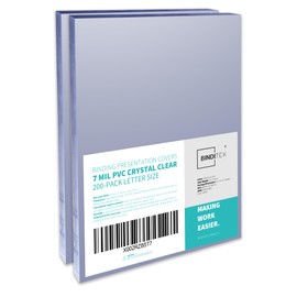 Binditek 200 Pack 7 Mil Clear Presentation Covers for Binding, 8.5 x 11 Inches, Letter Size, Square Corners, Un-Punched, Office Supplies