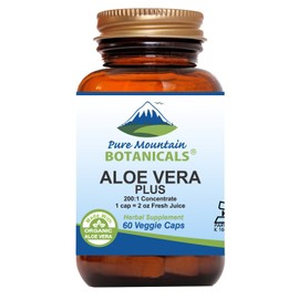 Pure Mountain Botanicals Aloe Vera Plus Capsules. 200:1 Extract. Kosher Organic Dried Aloe Vera Gel, Marshmallow Root, Slippery Elm