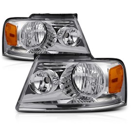 M-AUTO Left & Right Headlights Assembly Compatible with 2004-2008 Ford F-150, 2006-2008 Lincoln Mark LT, Factory Style Chrome Housing Amber Corner Headlamps