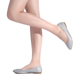 DREAM PAIRS Women's Sole-Simple Ballerina Walking Flats Shoes Silver/Glitter Size 8 US/6 UK