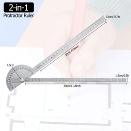 Angle Protractor Angle Finder Ruler Two Arm Stainless Steel Protractor Woodworking Ruler Measure Tool with 0-180 Degrees(30 cm/ 11.8 Inch)