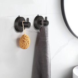 DGYB Suction Cup Hooks for Shower Set of 2 Towel Hooks for Bathrooms SUS 304 Stainless Steel Matte Black Shower Hook for Loofah 15 LB Bathroom Hook for Towels