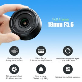 7artisans 18 mm F5.6 Full Format Lens for Sony E Mount, Ultra Wide Angle Pancake Lens Compatible with Sony E Mount Cameras for Mirrorless Cameras A5000 A6000 A6100 A6300 A6400