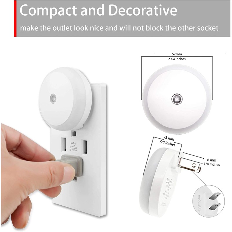 myCozyLite 2-Pack Blue LED Night Light Plug-In, Dusk-to-Dawn Sensor, Compact