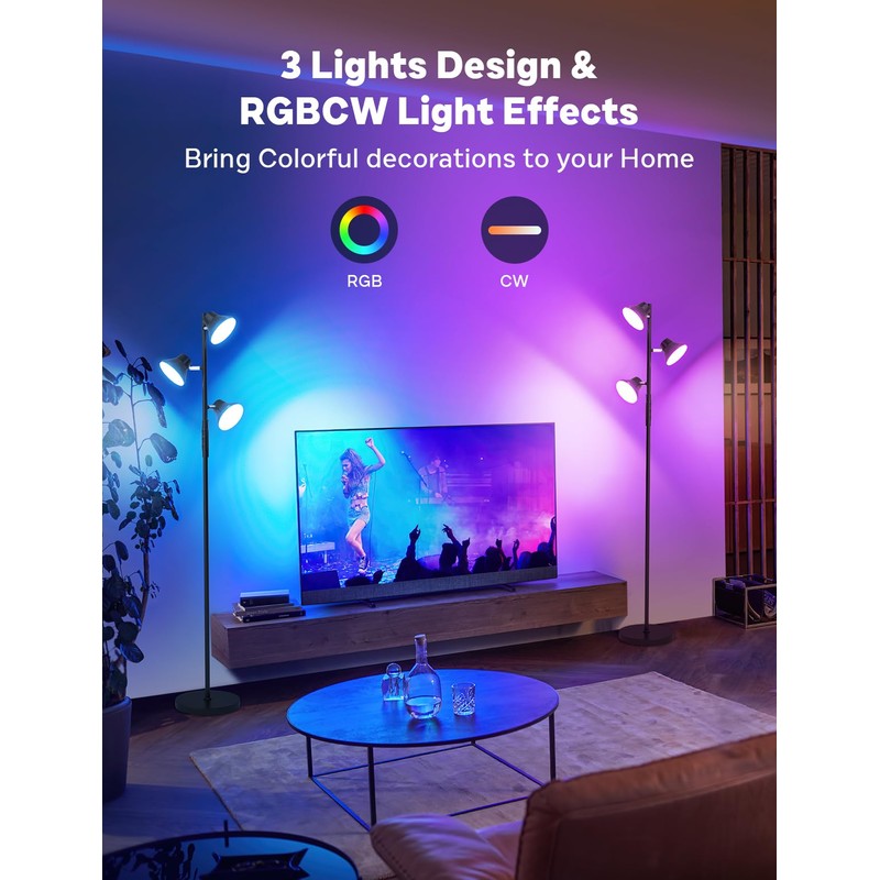 SIBRILLE RGBCW Floor Lamp, 36W Bright Color Changing Lamp, Modern