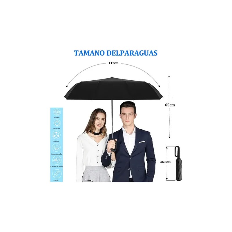 Paraguas Plegable Automático VABESSA con Protección UV y 10 Varillas