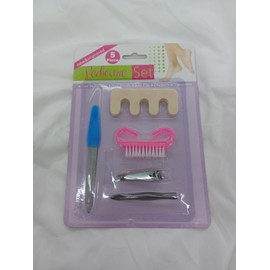 Unbranded 5 piece Pedicure Set toe separator nail brush file clippers tweezers colors vary