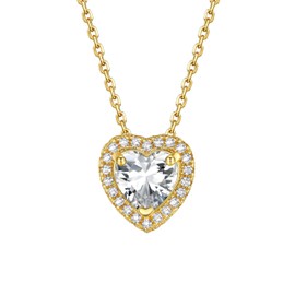 Bestyle 18K Gold Plated Heart Cut Birthstone Necklaces for Women, April White Tennis Diamond Pendant with Love and Purity, Best Women Gold Chain Choker Necklace for Everyday Wear