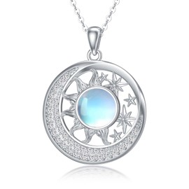 YAFEINI Moon Sun Star Necklace Sterling Silver Moonstone Sun Necklace Pendant Jewelry Gifts for Women Girls (Moon Sun Star Necklace)