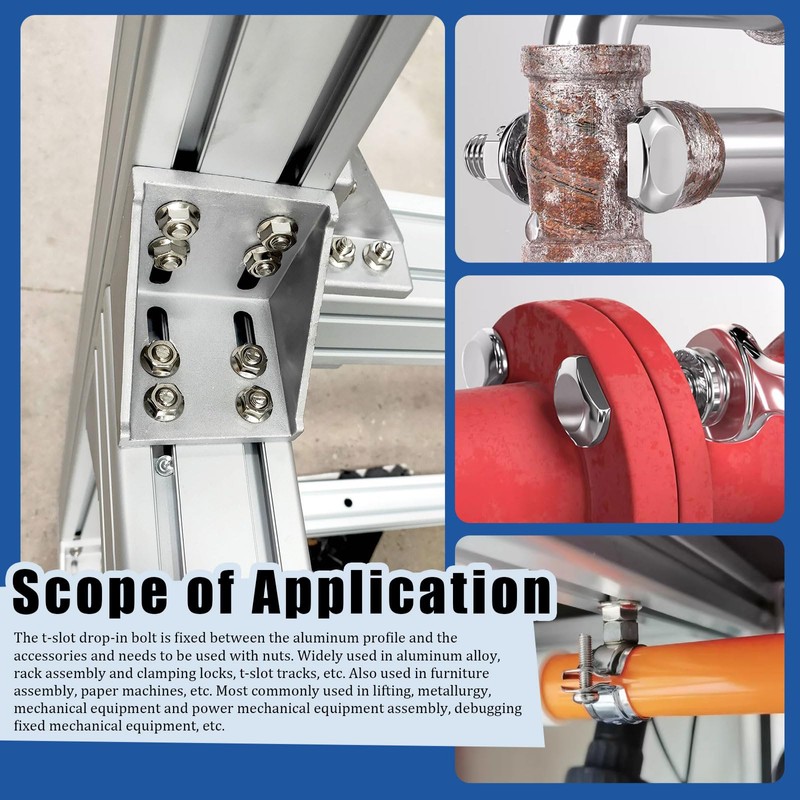 Glarks 120pcs M8 T Slot Drop-in Bolt with Hexagon Flange