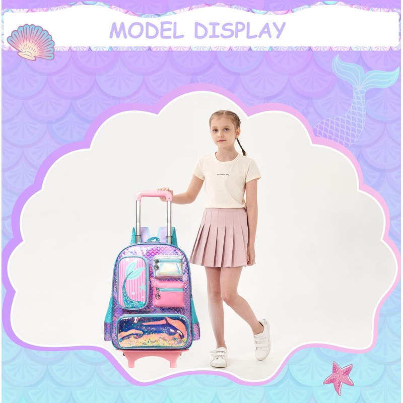 ZBAOGTW Rolling Backpack For Girls 8-12 Elementary School Kids Rolling