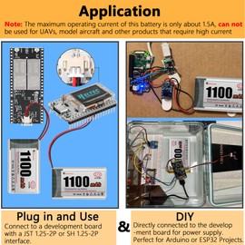 Hiteuoms 3.7V 1100mAh Lithium Rechargeable Battery 1S 1C LiPo Battery for IoT NodeMCU ESP32 Arduino Development Board Project with JST 1.25 Plug Protection Board and Insulated Rubber Tape