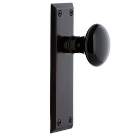 Nostalgic Warehouse New York Plate & Interior Black Porcelain Round Door Knob