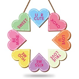 JarThenaAMCS Conversation Heart Door Sign Hanger Valentine's Day Wooden Wearth for Front Door Home Decorations