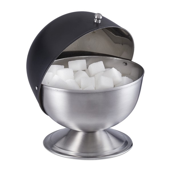 Relaxdays Sugar Bowl, Stainless Steel, Sugar Ball with Lid, for