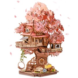 Rolife DIY Miniature House Kits Sakura Tree House 12" 3D Wooden Puzzles for Adults, Japanese Cherry Blossom Model Building Kit, Bonsai Craft Home Decor Gifts for Teens Family
