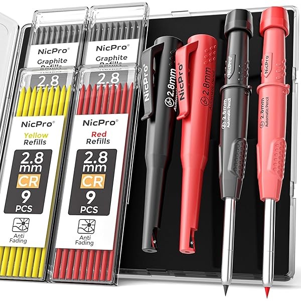 Nicpro CP3000 Carpenter Pencil with Sharpener, 2 Pack Mechanical Pencils