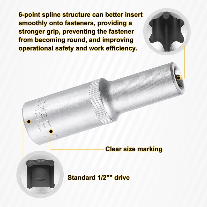 HARFINGTON 2pcs E-Torx Socket 1/2" Drive E12 External Torx Deep