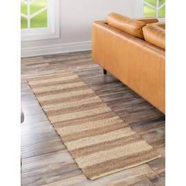 Unique Loom Braided Jute Collection Area Rug - Bina (2' 2" x 8' Runner Natural Ivory)