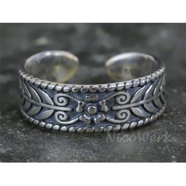 NicoWerk SRI803 Women's Silver Ring Vintage 925 Sterling Silver Blackened Band Ring Olive Branch with Pattern Adjustable Open, Metal