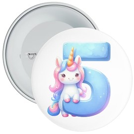 Pastel Coloured Unicorn 5th Birthday Badge : 59mm Wide : Standard Metal Pin Back (5th Birthday)