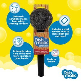 Dishmatic Scrubee, Interchangeable Washing Up Handle, Easy Grip Handle, Effective In Cleaning BBQ & Grills