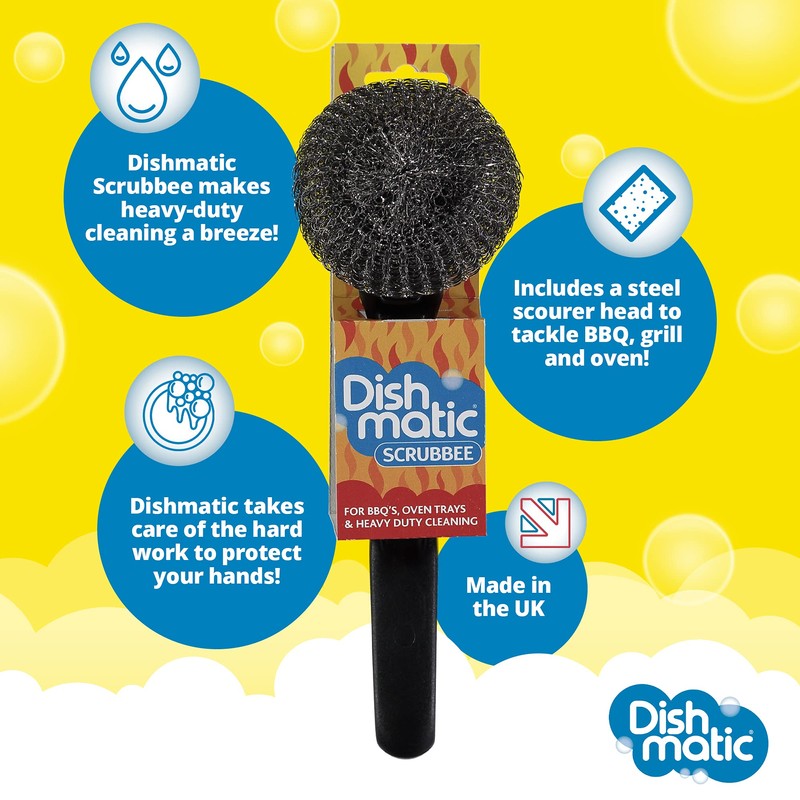 Dishmatic Scrubee, Interchangeable Washing Up Handle, Easy Grip Handle, Effective