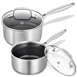 LOLYKITCH Hybrid Tri-Ply Stainless Steel Non-Stick Saucepan Set of 2,1.5QT & 2.5QT Sauce Pots,Induction Pots and Pans Set,Heavy Duty and Oven Safe.