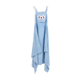 Hooded Baby Bath Towel Water Absorption Coral Fleece Cartoon Soft Infant Bath Towel Blue