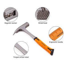Mivos Roofing Hammer 600 g Head Weight - Forged All Steel - Carpenter's Hammer with Magnetic Nail Holder - Carpenter's Hammer with Anti-Vibration Handle - DIN 7239