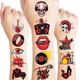 96 PCS Born to Rock And Roll Pre-Cut Temporary Tattoos for Kids | Super Cute Themed Birthday Party Favors, Supplies, Decorations, Music Fake Tattoo Stickers, School Prizes & Gifts Boys & Girls Rewards
