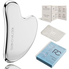 Rena Chris Gua Sha - Herramientas faciales de acero inoxidable para acupuntura, herramienta de masaje manual para esculpir la mandíbula y reducir la h