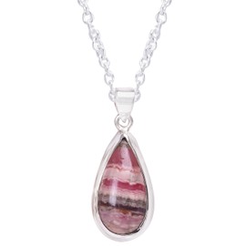GEMKORA Natural Real Rhodochrosite Crystals Bezel Pear Pendant Necklace, Polished Birthstone, Healing Cabochon Gemstone, Birthday, Christmas Day Gift Jewellery, 925 Sterling Silver Jewellery 18 inch