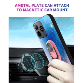 Tuxiwei for OSCAL Flat 2 Case Soft TPU, With OSCAL Flat 2 Tempered Glass Camera Lens Protector+360° Rotatable Ring Holder Stand [Blue-Pink Gradient Starry Sky Art Design] Cover For Magnetic Car Holder