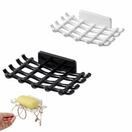 2 Pcs Soap Holder, Shower Dishes, Bathroom Wall Mounted Case Tray with Drainage, No-Drilling Plastic Holder for Shower Wall