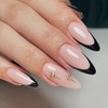MERVF Almond Press on Nails Medium Fake Nails Black French