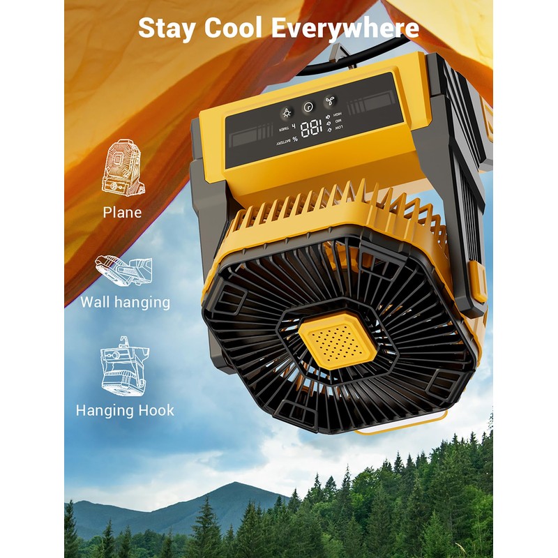 KopBeau Portable Camping Fan with Lights, 20000mAh Rechargeable Battery Operated