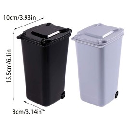 TAIANJI Pack of 2 Mini Plastic Table Rubbish Bin with Swing Lid and Wheels, Mini Waste Bin, Desktop Rubbish Bin, Desk Organiser for Office, Dressing Table, Bedroom Items