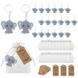 Pilikoll 20 Pcs Sets Baby Shower Favours for Guests Elephant Keychains with Organza Bags & Thank You Tags Elephant Keychains Party Souvenirs Return Presents for Boy Girl Kid Birthday Party Supply