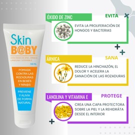 Skin Baby - Pomada contra Rozaduras para Bebés, Evita y Alivia con Óxido de Zinc, Árnica, Lanolina y Vitamina E, 100 ml