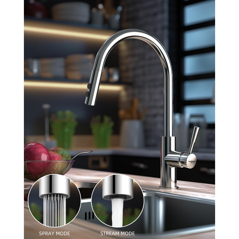 Metal Pull Down Kitchen Faucet Head Replacement with 15 Adapters,