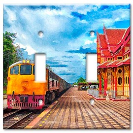 Art Plates 2-Gang Toggle OVERSIZE Switch Plate - OVER SIZE Decorative Metal Wall Plate - Train Painting - (Made in USA)