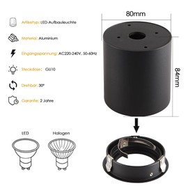 Gleonlux Gleonlux LED Deckenspot Aufbaustrahler Schwarz, Aufbauspot schwenkbar Deckenstrahler 230V, Deckenleuchte mit GU10 Fassung Deckenlampe Aufputz Spots aus Aluminium, Aufbauleuchte Downlight Rund 4 Stck