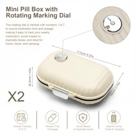 AMONENZ Pack of 2 Small Pill Box Cream White 7 Day Compartments Pill Box