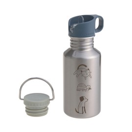 LÄSSIG Drinking Bottle Stainless Steel Bottle BPA-Free 500 ml Children's Nursery Leak-Proof with Sports Drinking Cap Stainless Steel Happy Prints Animal