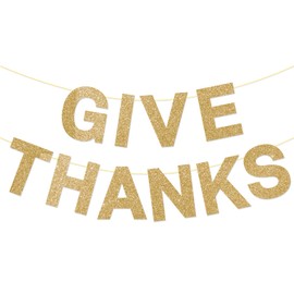 Give Thanks Banner, Pre-assembled Happy Friendsgiving Decorations 2025, Gold Glitter Thanksgiving Party Decorations for Party Office Home Fireplace Mantel, Fall Thanksgiving Friends Party Banner
