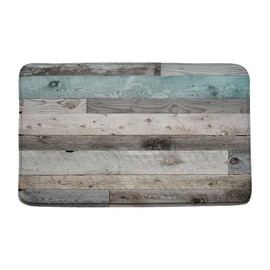 JONSEQIN Rustic Wooden Board Bath Mat Blue Teal Vintage Old Barn Door Country Western Farmhouse Memory Foam Bathroom Kitchen Toilet Decor Floor Rugs 17.8Wx29.5H